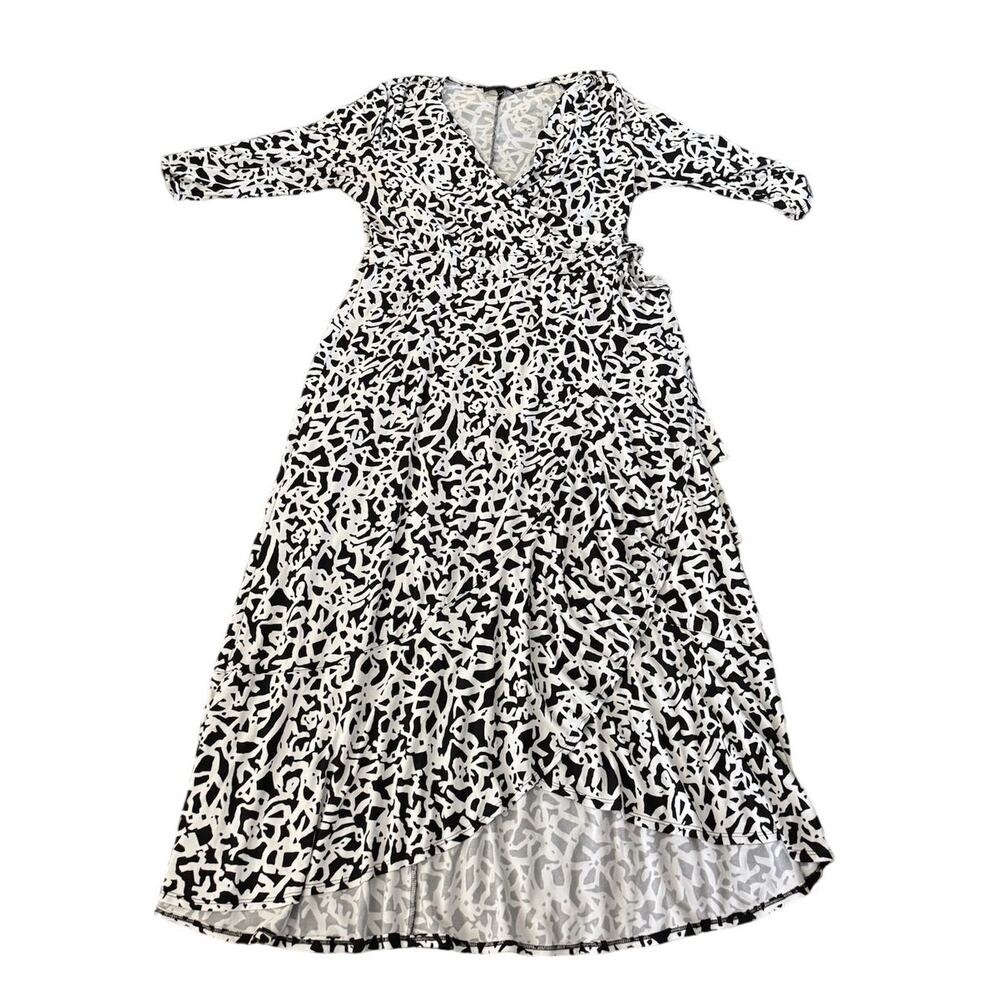 Lane Bryant Black and White Faux Wrap Maxi Dress - 14/16